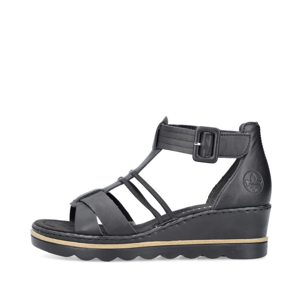 Rieker Schuhe | Damen Keilsandaletten asphaltschwarz