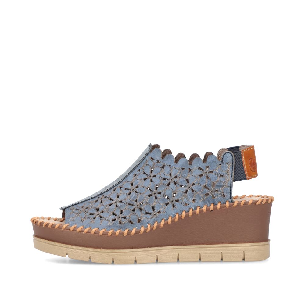 Rieker Schuhe | Damen Keilsandaletten schieferblau