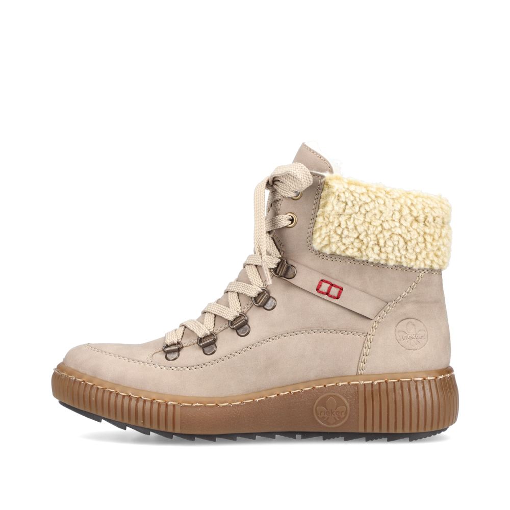 Rieker Schuhe | Damen Schnurstiefel cremebeige