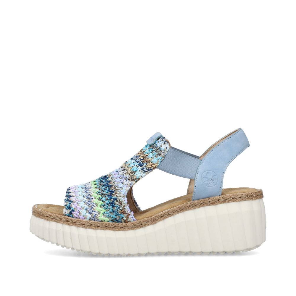 Rieker Schuhe | Damen Keilsandaletten himmelblau-mehrfarbig