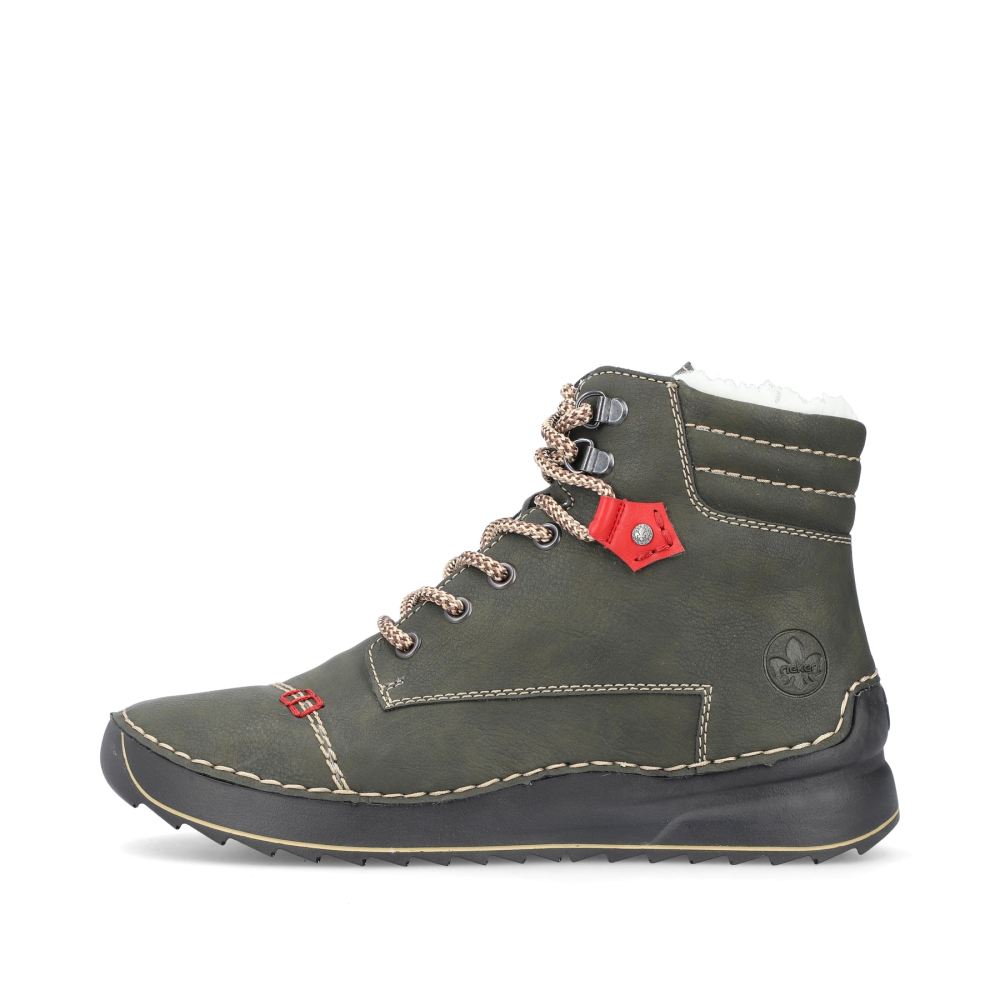 Rieker Schuhe | Damen Schnurstiefel graugrun